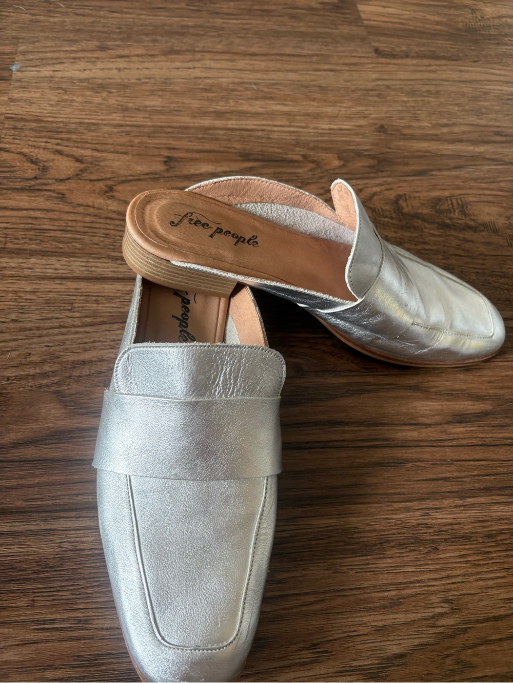 Free People Silver Leather Slip-On Loafers size 41 (10.5)